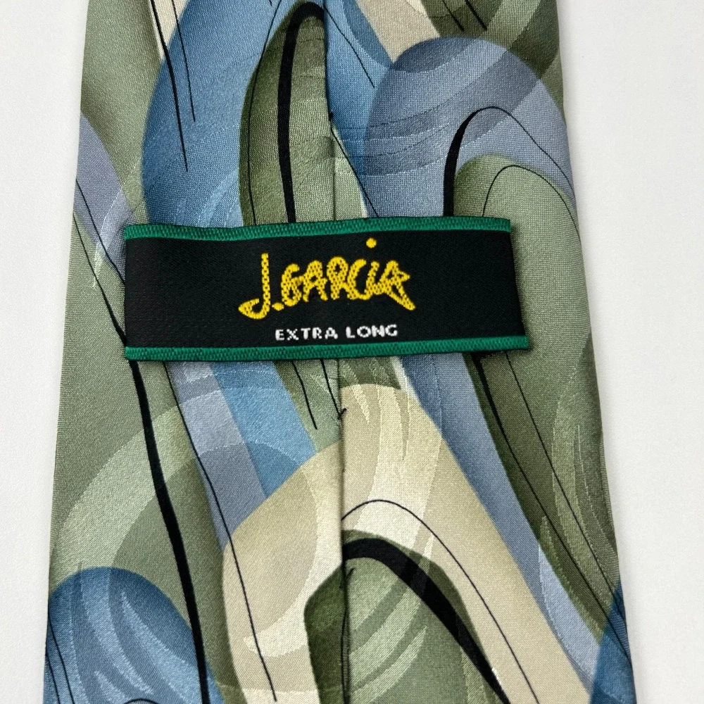 Vintage‎ 2004 J. Garcia Northern Lights Green Blue Geometric 100% Silk Tie China